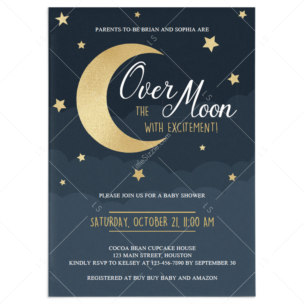 over the moon baby shower invitations