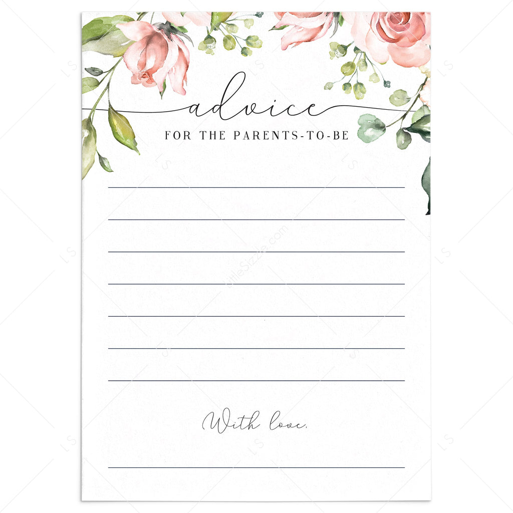 Floral Baby Shower Advice Card Printable Fillable Template For