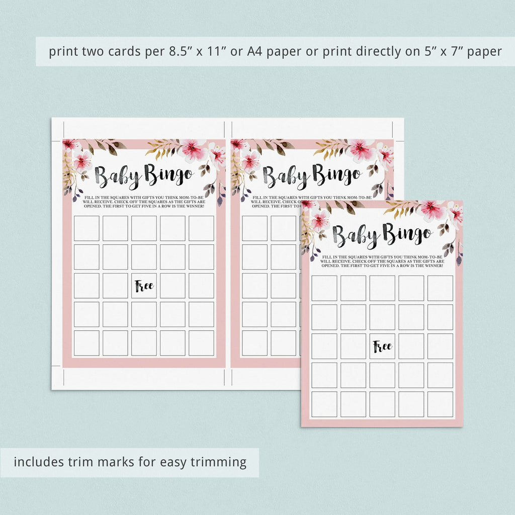 blank baby girl bingo cards