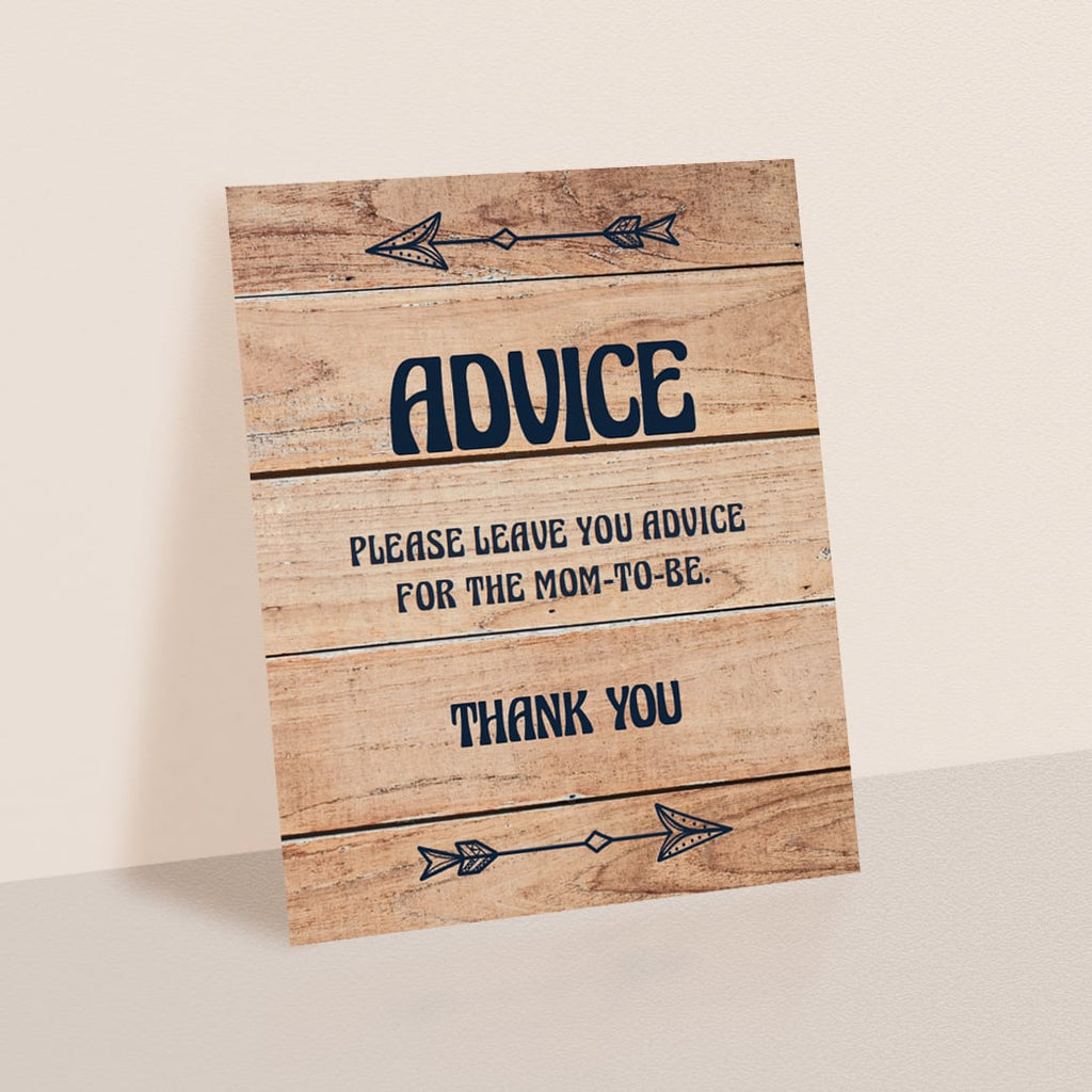 Printable Baby Shower Advice Sign With Wood Background Rustic Decor Littlesizzle