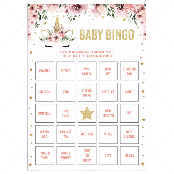 Baby Bingo cards for Unicorn baby shower Printable Set | Instant ...