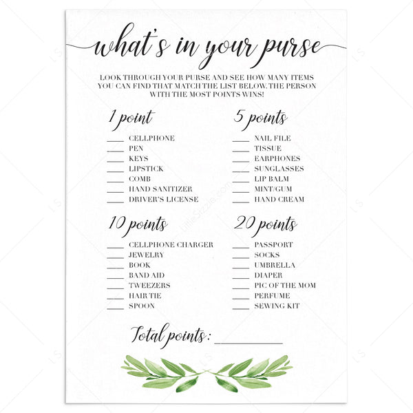 what-s-in-your-purse-baby-shower-game-printable-with-green-leaves