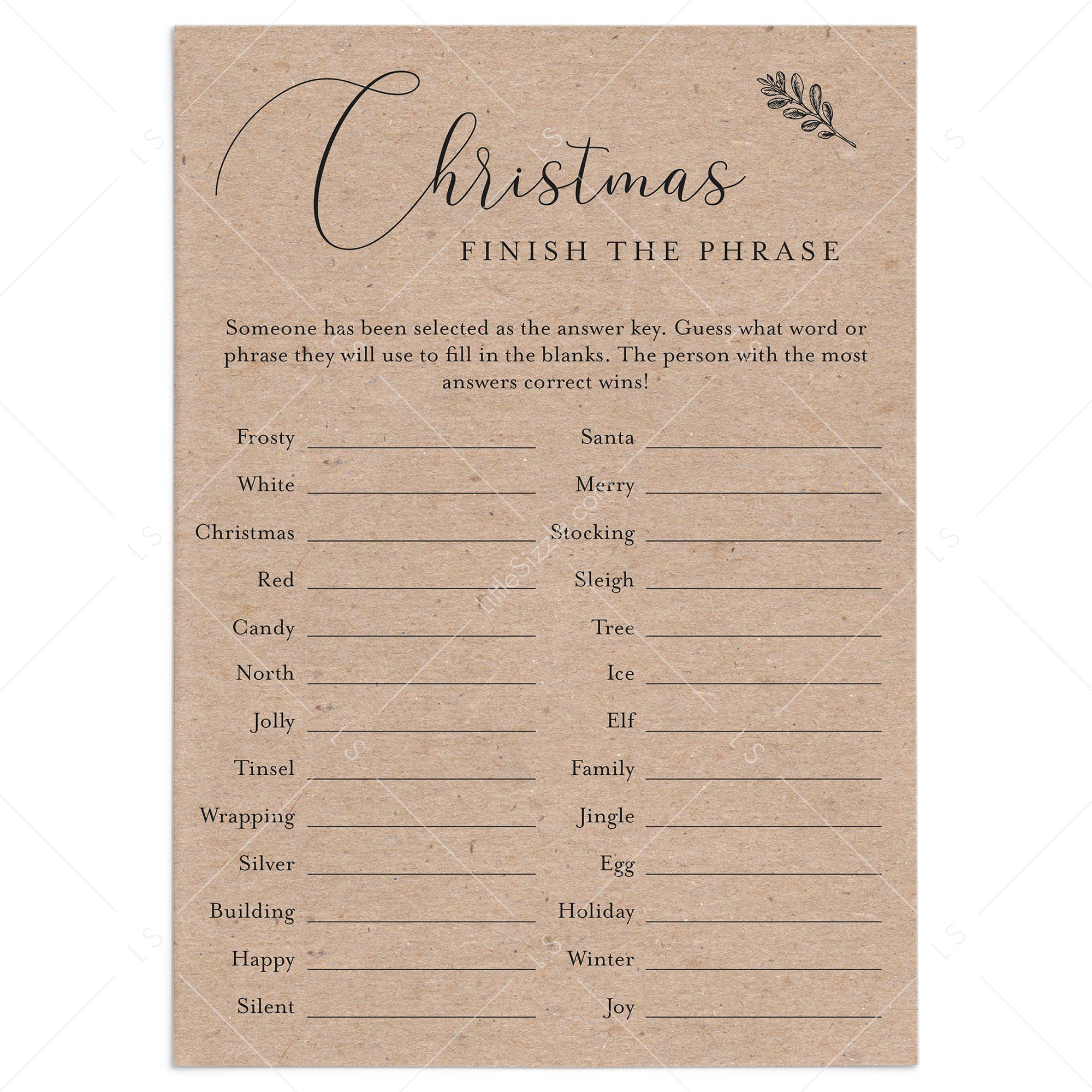 Christmas Office Party Game Finish The Phrase Printable – LittleSizzle