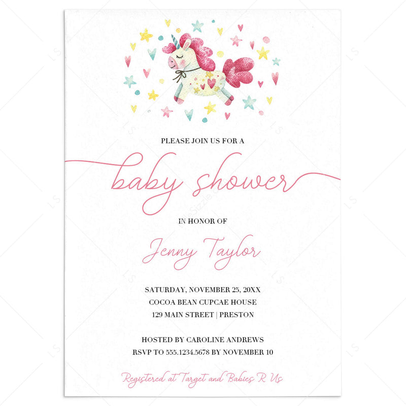 free printable unicorn baby shower invitations