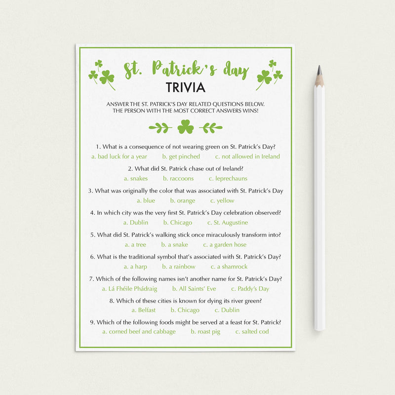 Zoom St Patricks Day Quiz For Adults Instant Download Littlesizzle