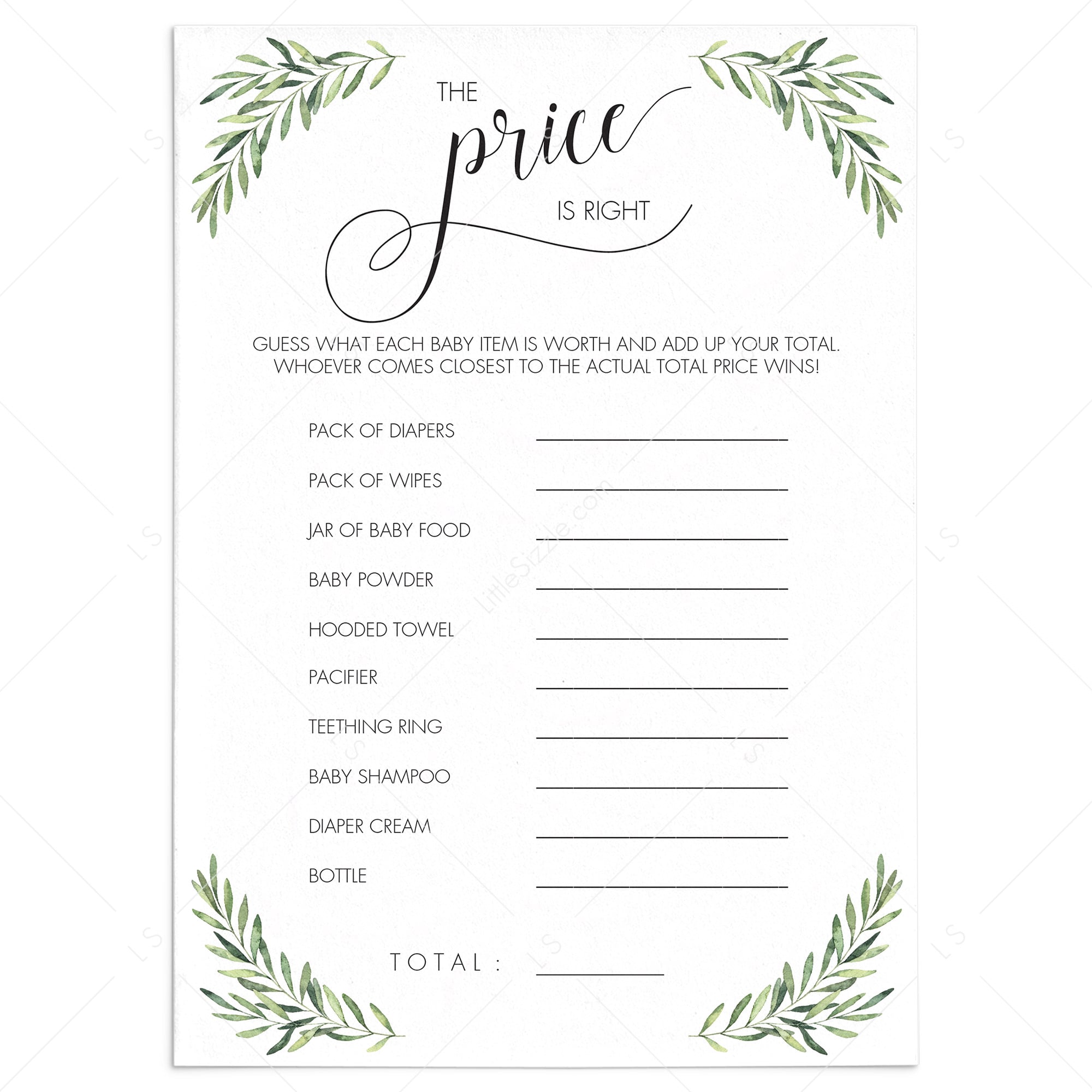 Instant Download Baby Shower Game | The Price Is Right | Greenery ...