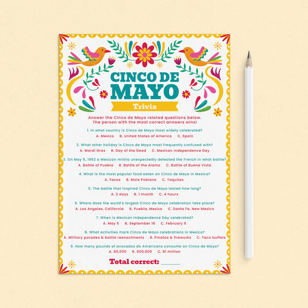 Printable Cinco de Mayo Trivia Game with Answer Key LittleSizzle