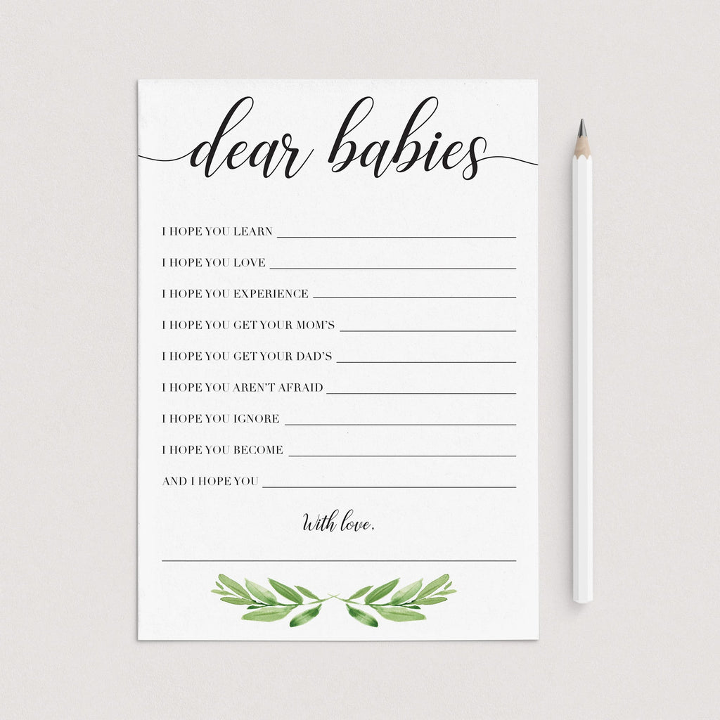 Dear Babies Cards For Twin Baby Shower Gender Neutral Instant Download Littlesizzle