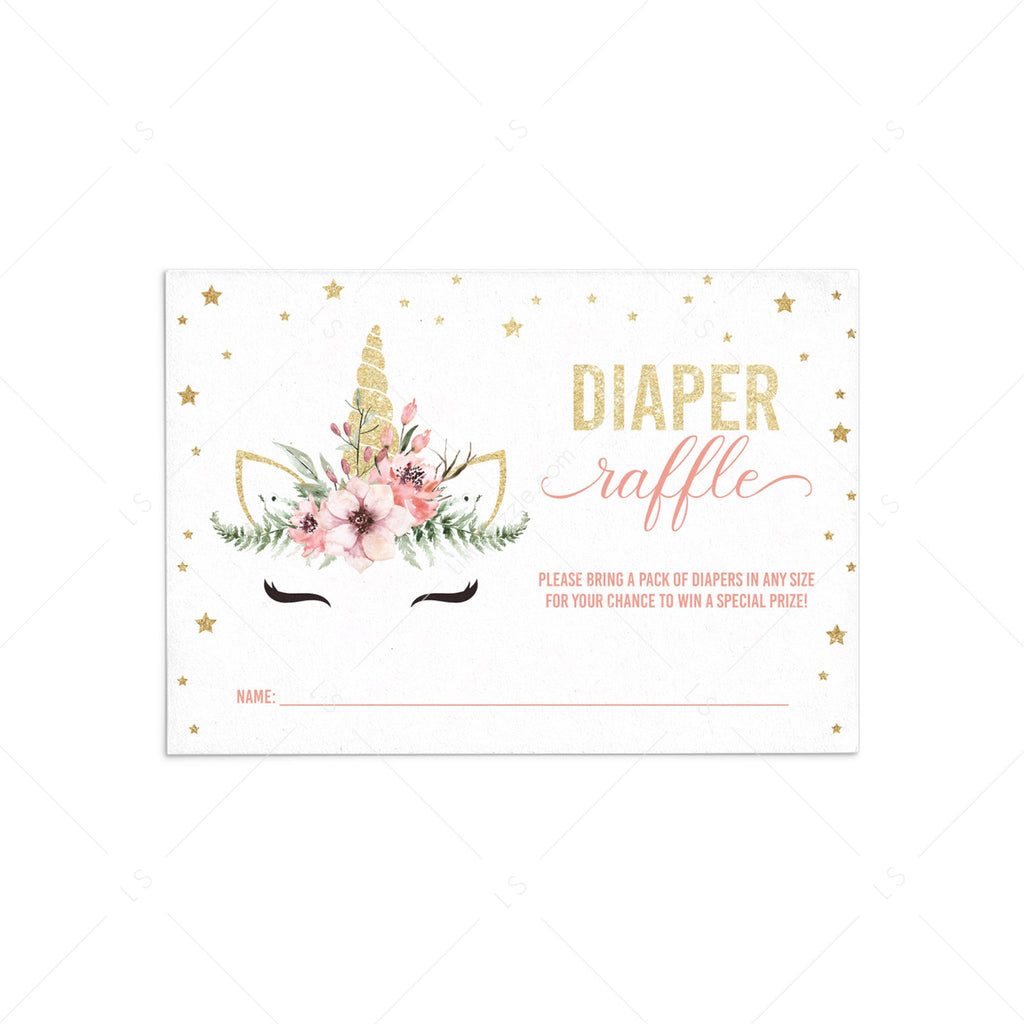 Gold And Pink Unicorn Baby Shower Diaper Raffle Tickets Printable Littlesizzle
