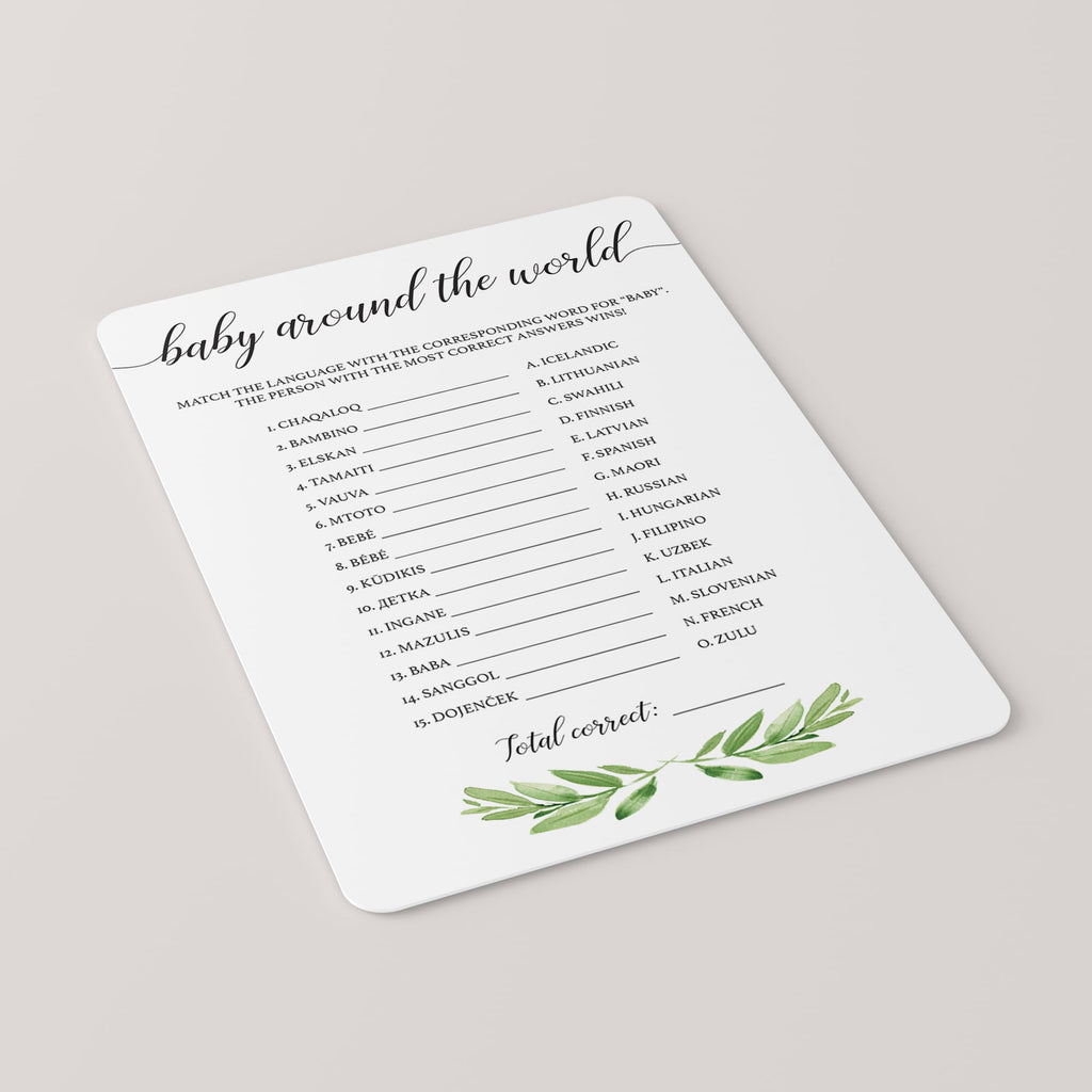 Greenery Baby Shower Quiz Baby Around The World Printable Instant Download Littlesizzle