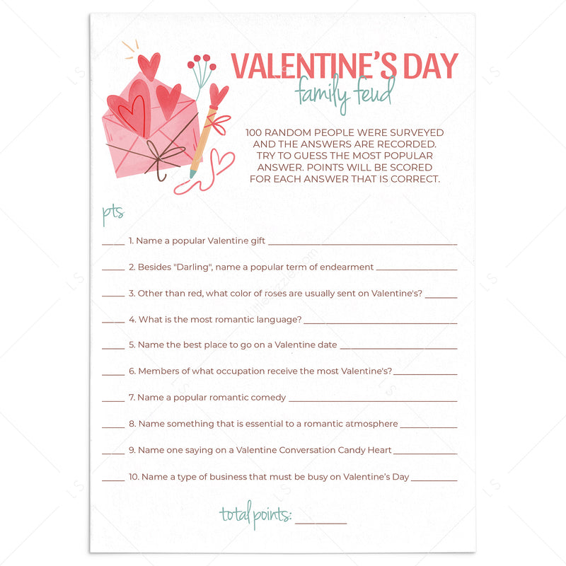 Valentine's Day Family Feud Questions and Answers Printable – LittleSizzle