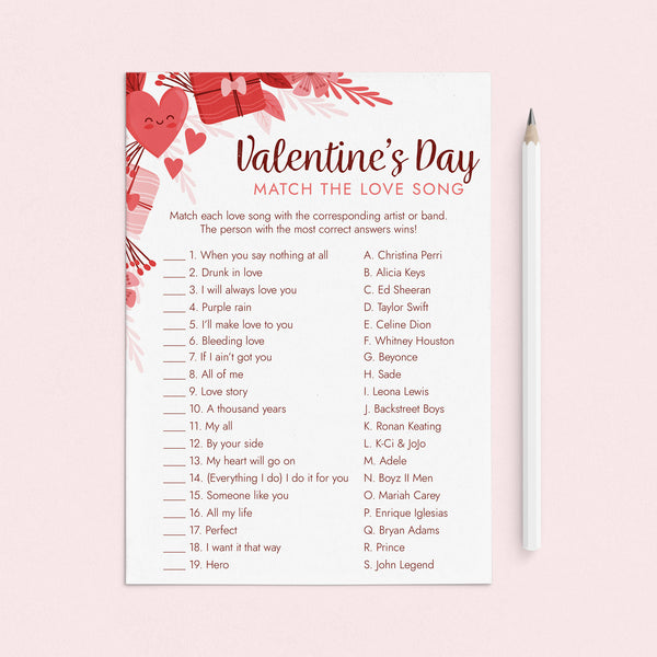 Valentine's Day Love Song Trivia with Answers Printable – LittleSizzle