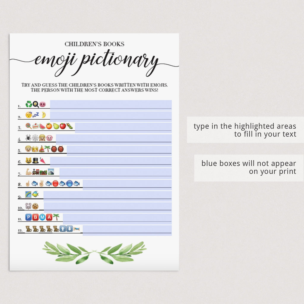 Simple Emoji Pictionary Baby Shower Game Printable And Virtual 