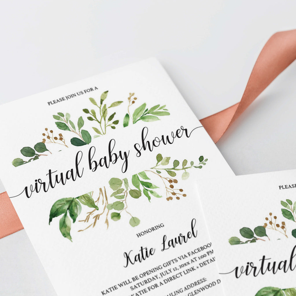 Greenery Virtual Baby Shower Invitation Template Instant download