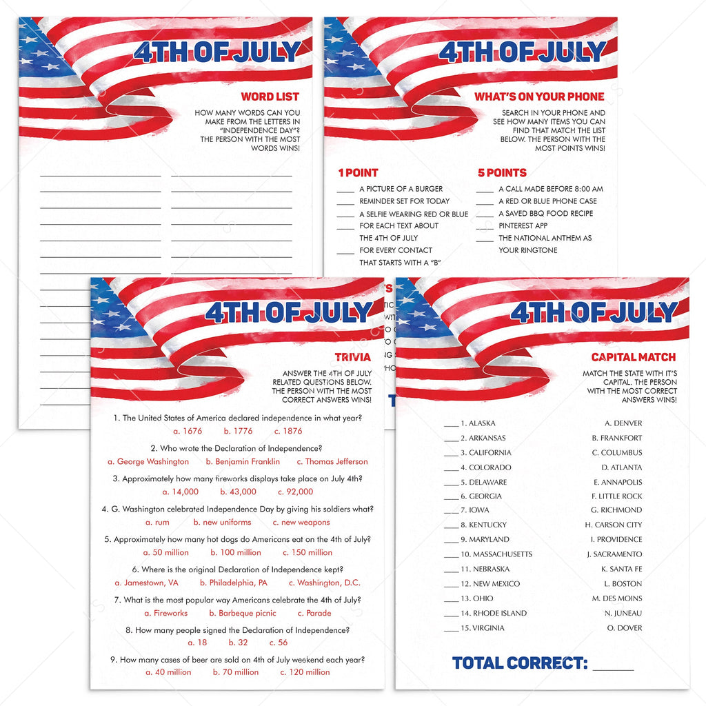 Independence Day Games For Adults Printable Electronically Fillable Littlesizzle