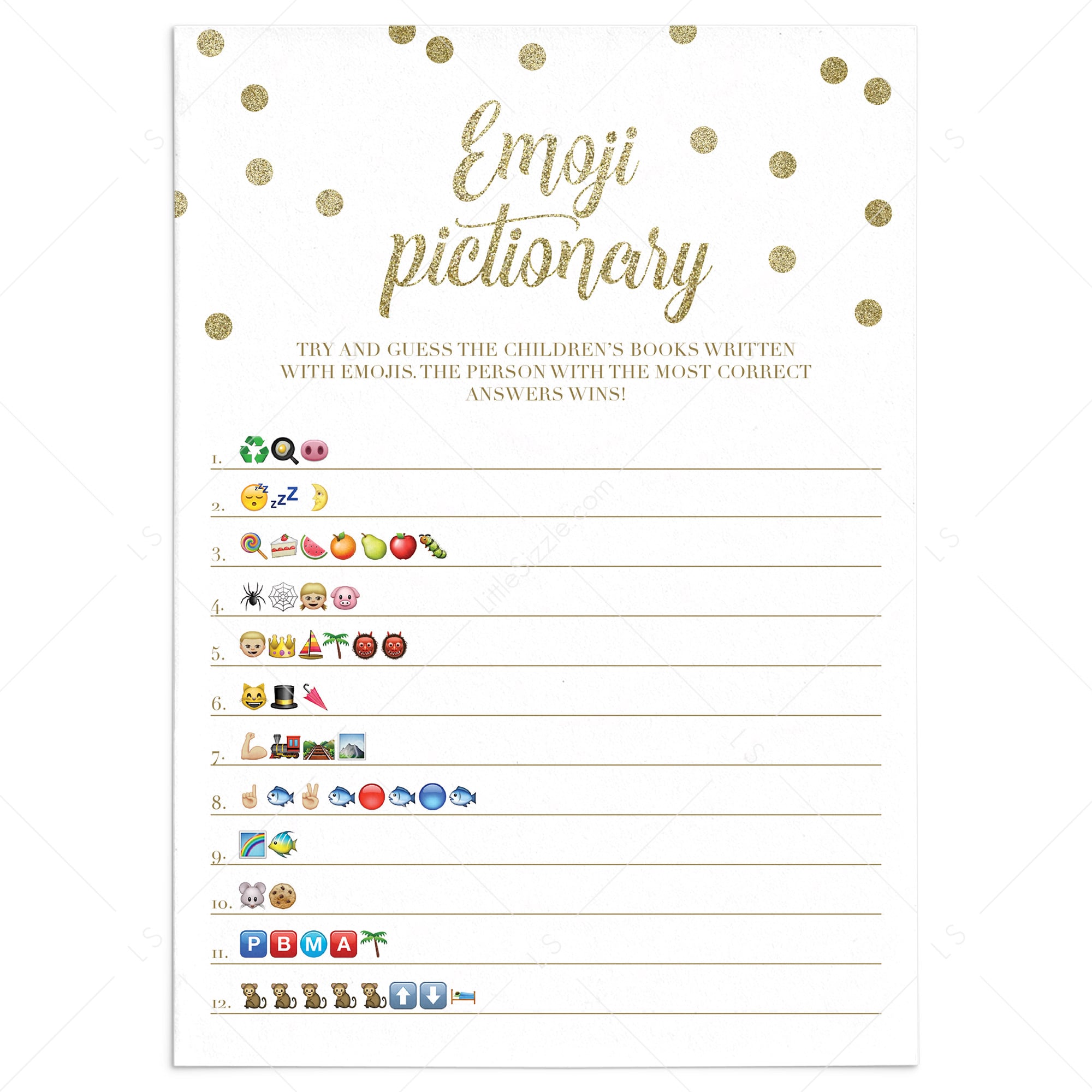 Emoji Pictionary Baby Shower Game For Zoom Printable Fillable PDF ...