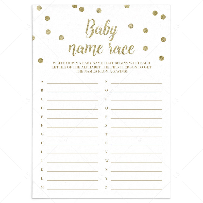 Download Party Games Paper Party Supplies Baby Name Game For Baby Shower By Printables 4 Less Baby Name Race Printable Name Game Baby Shower Name Game Blue Elephant Name Race