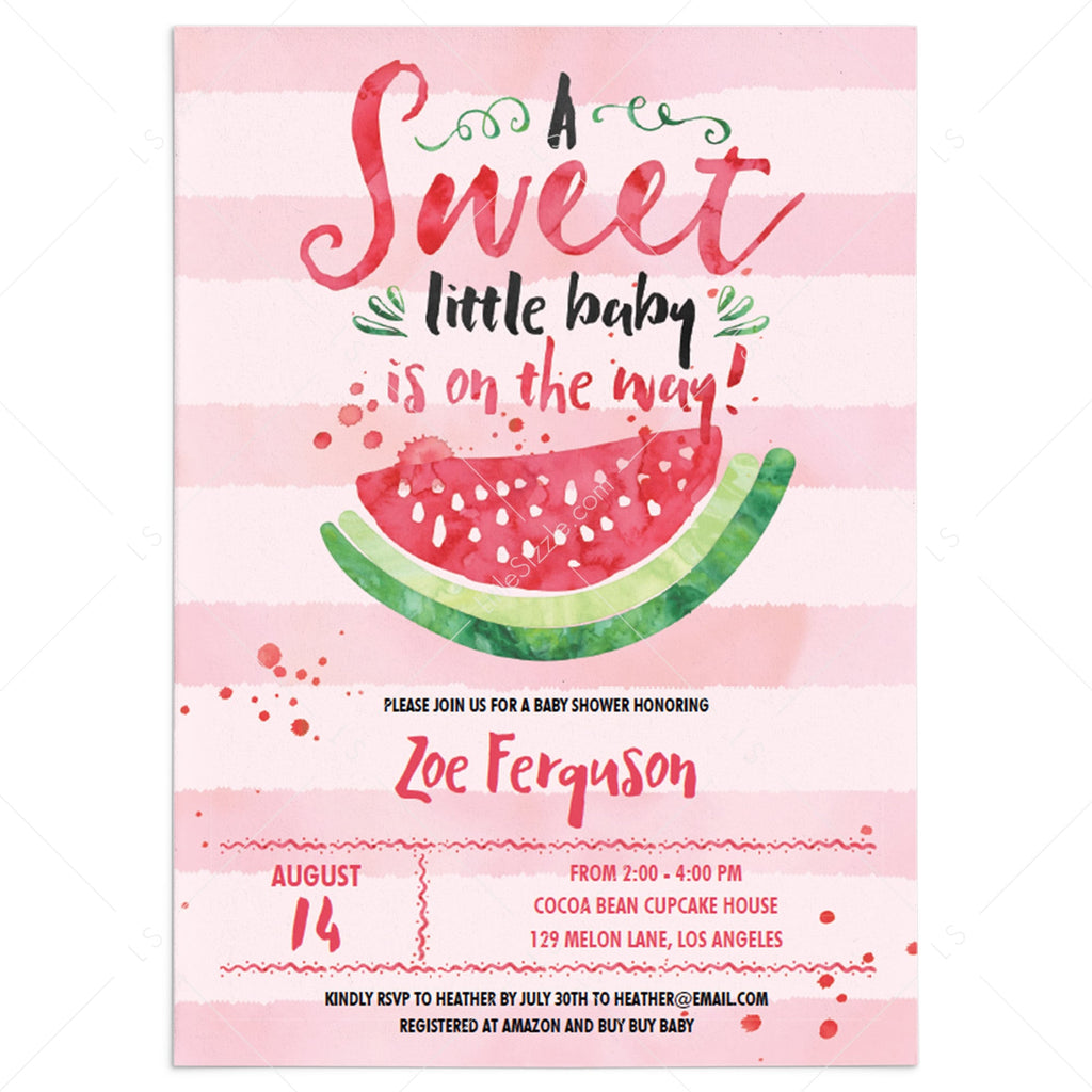 watermelon baby shower invitation for girl