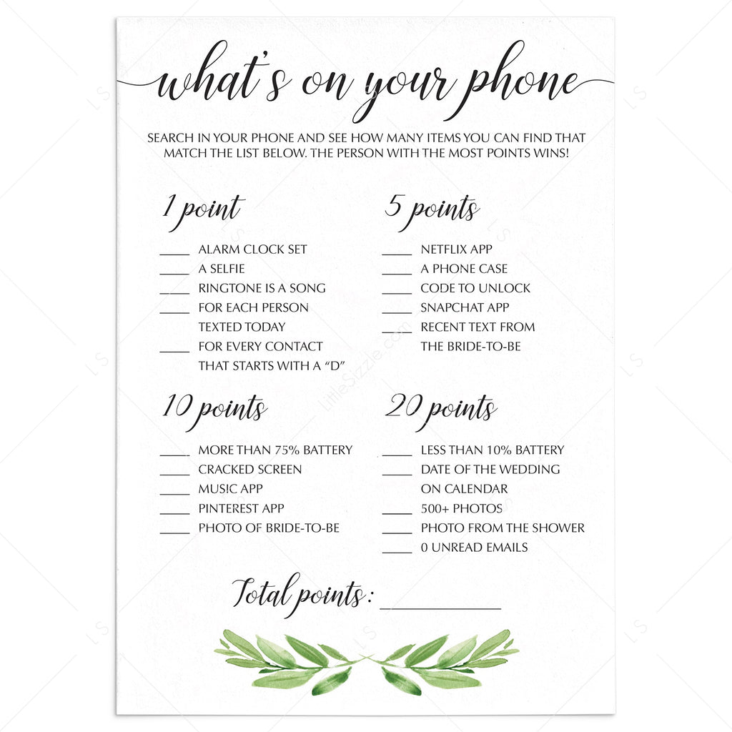 Party Games Bridal Shower Game What S On Your Phone Game Bridal Shower Phone Game Paper Party Supplies