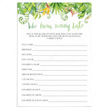 Hawaiian Baby Party Game Printable Who Knows Mommy Best