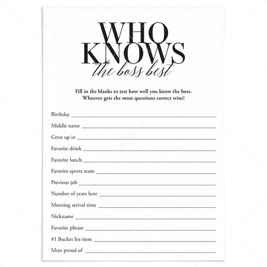 Who Knows The Boss Best Game Printable | Funny Office Party Game –  LittleSizzle