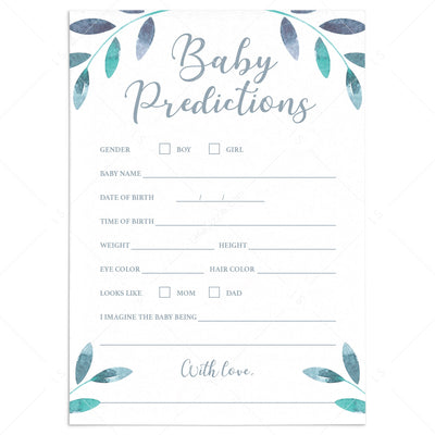 Printable baby shower Baby Prediction Cards and Signs instant download ...