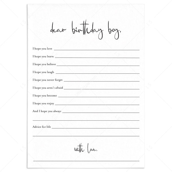 Wishes For The Birthday Boy Cards Printable | Instant Download ...