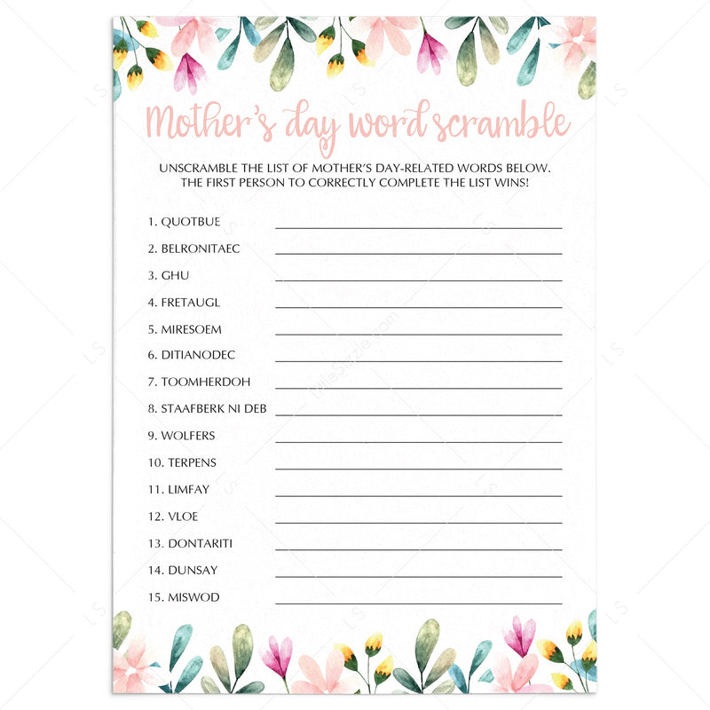 Mother S Day Word Scramble Printable