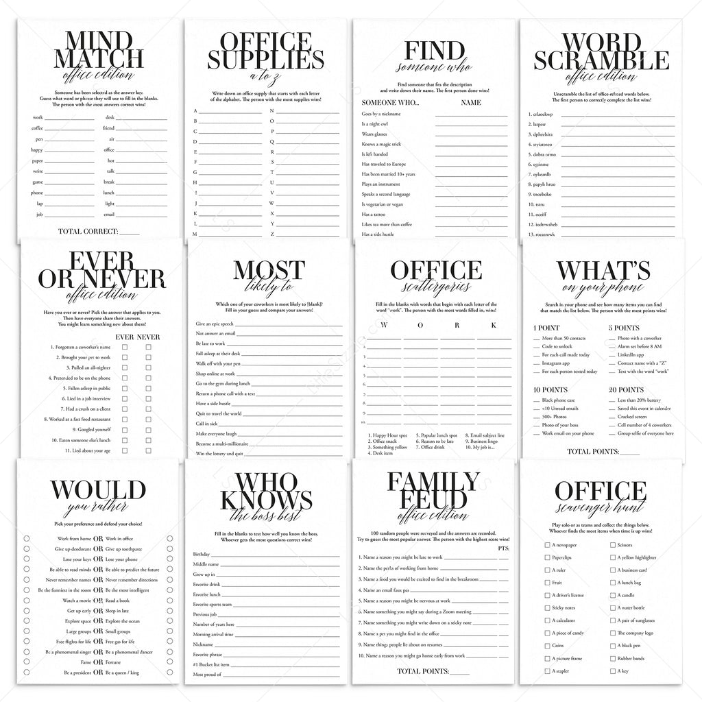 Office Party Games Bundle Printable 12 Work Party Game Ideas Download