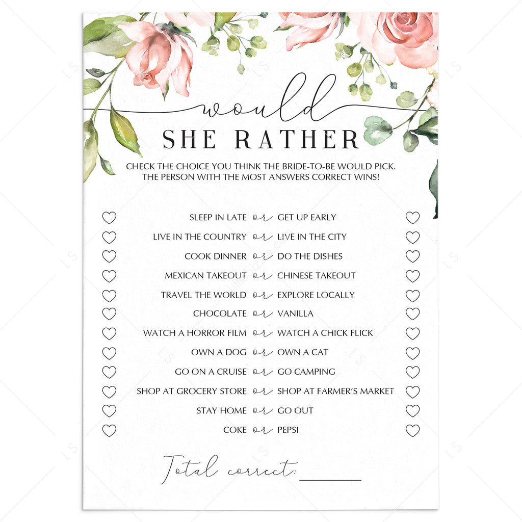 Floral Would She Rather Game for (Zoom) Bridal Showers – LittleSizzle