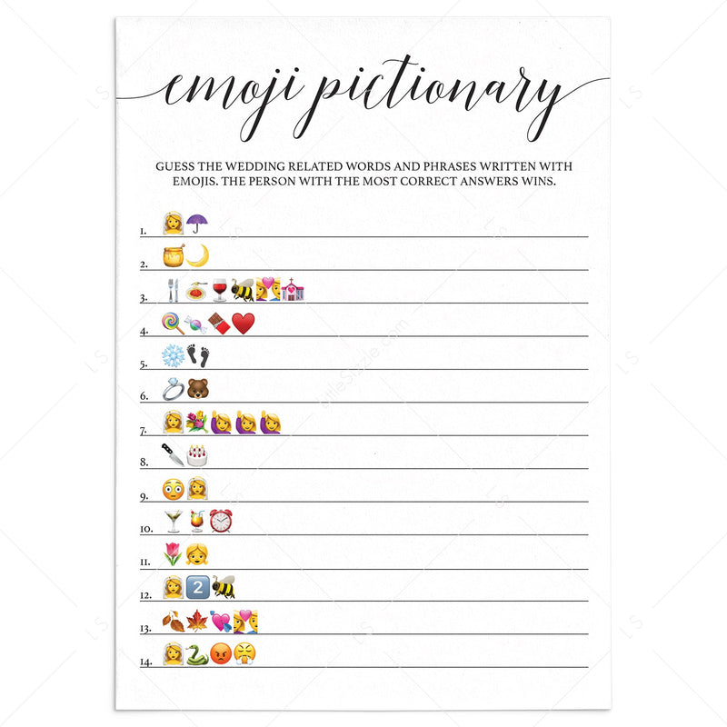 Printable Bridal Shower Emoji Pictionary Games – LittleSizzle