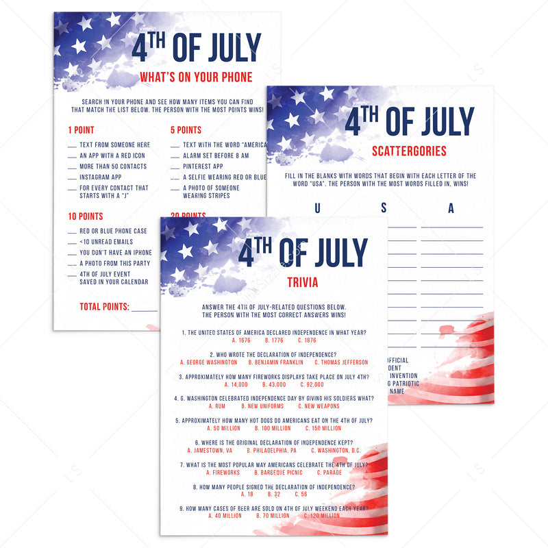 4th of July Games Printable & Virtual | Print at home or Play over Zoom ...