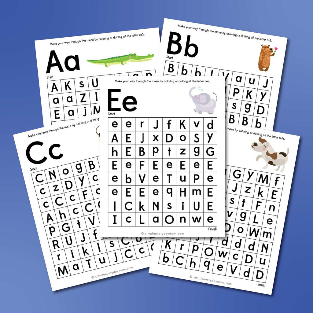 printable alphabet maze worksheets simple everyday mom