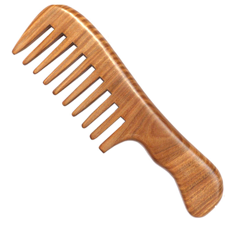 Natural Green Sandalwood Handmade Wide-tooth 4mm Pitch Tooth Wood Combs No Static Toothed Lice Comb 