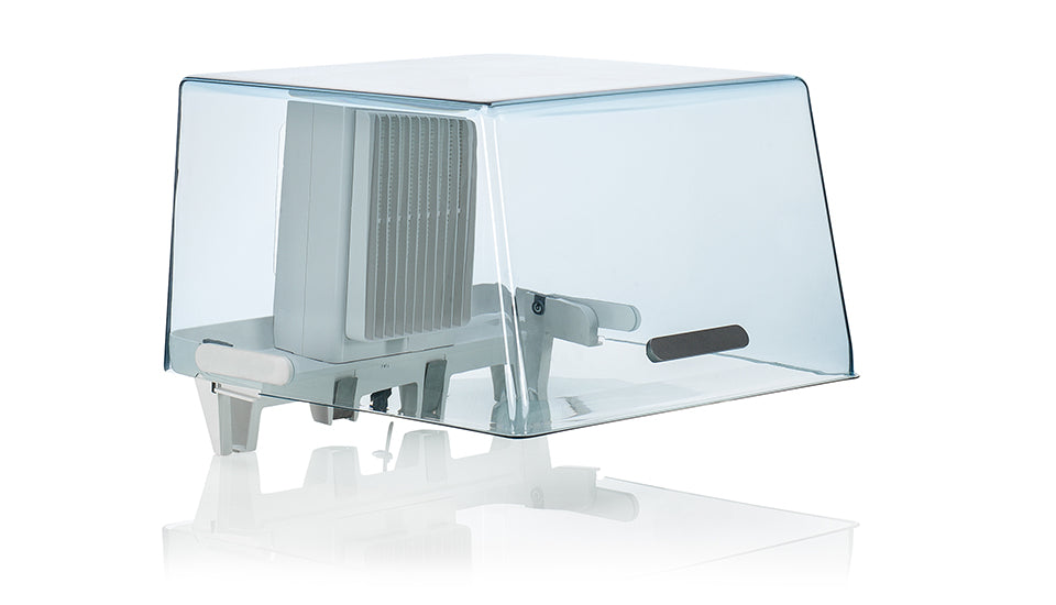 The Air Manager's closed, inside-out airflow catches, traps, or diffuses up to 95% of UFPs.