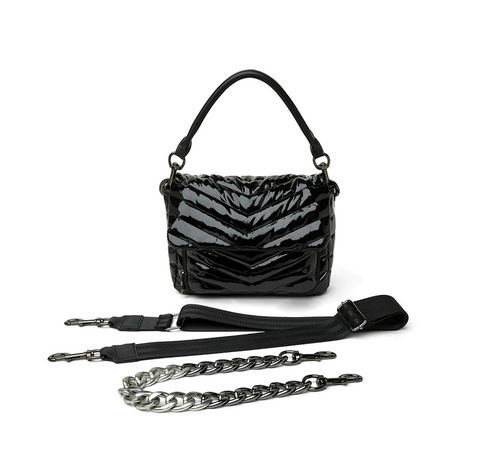 Small Designer Handbag in Black Patent - The Muse by Think Royln