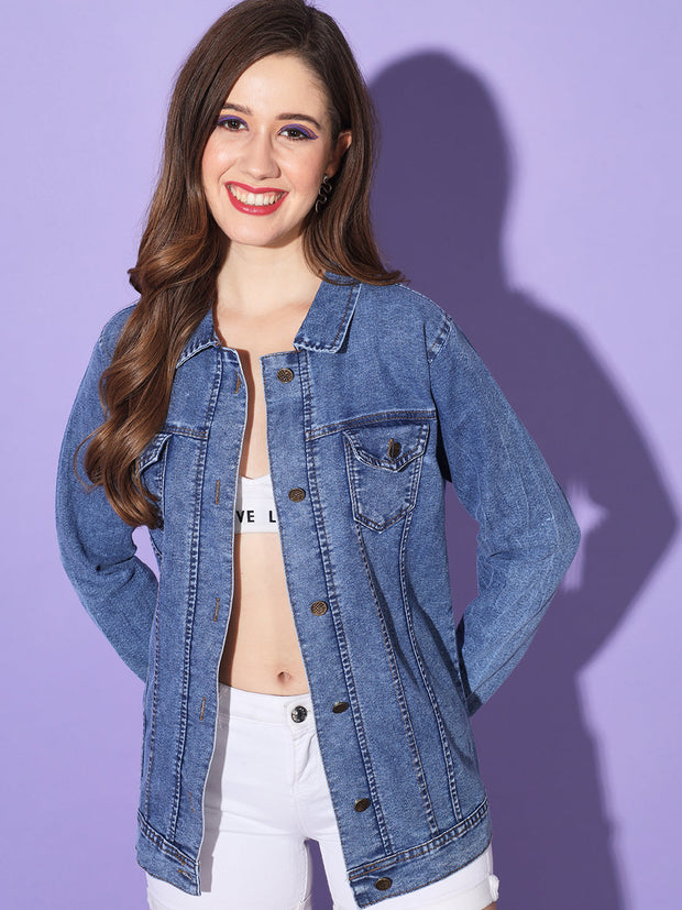 Buy online Blue Denim Long Jacket from jackets and blazers and coats for  Women by Stylestone for ₹1300 at 50% off | 2024 Limeroad.com