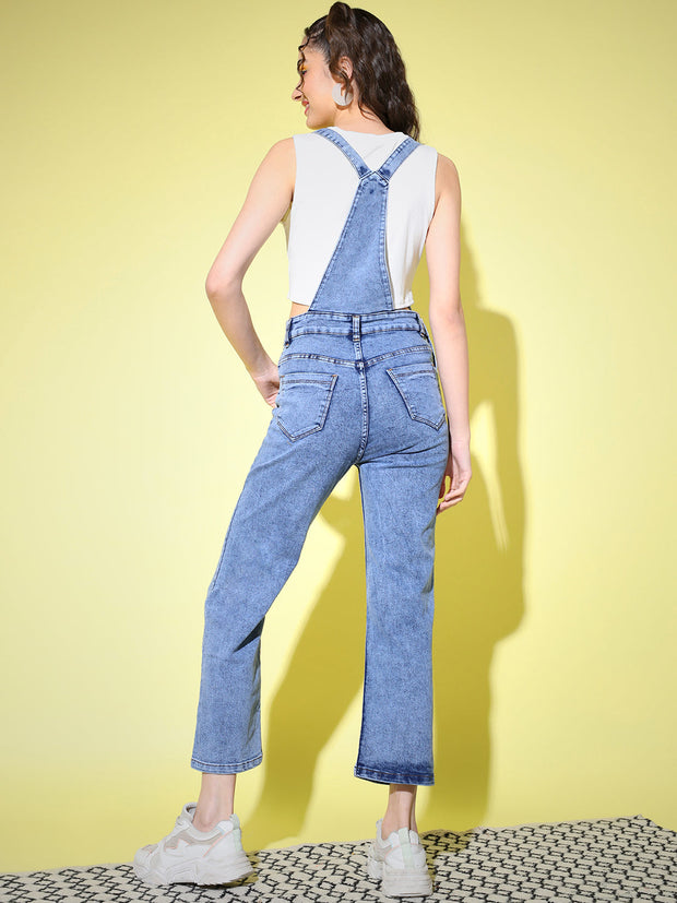 Buy Solid Maxi Denim Dungaree with Patch Pocket