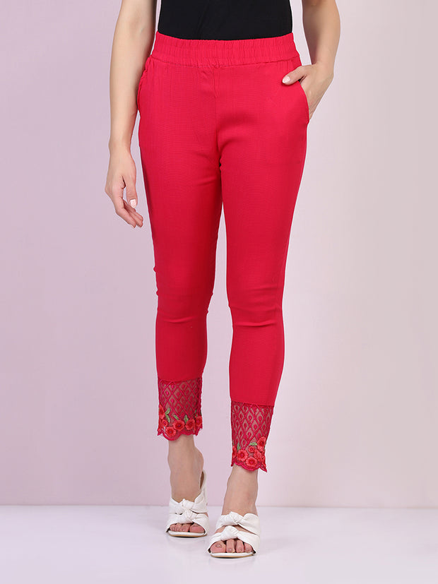 Cotton Stretch Legging With Lace Detail Color White For Women