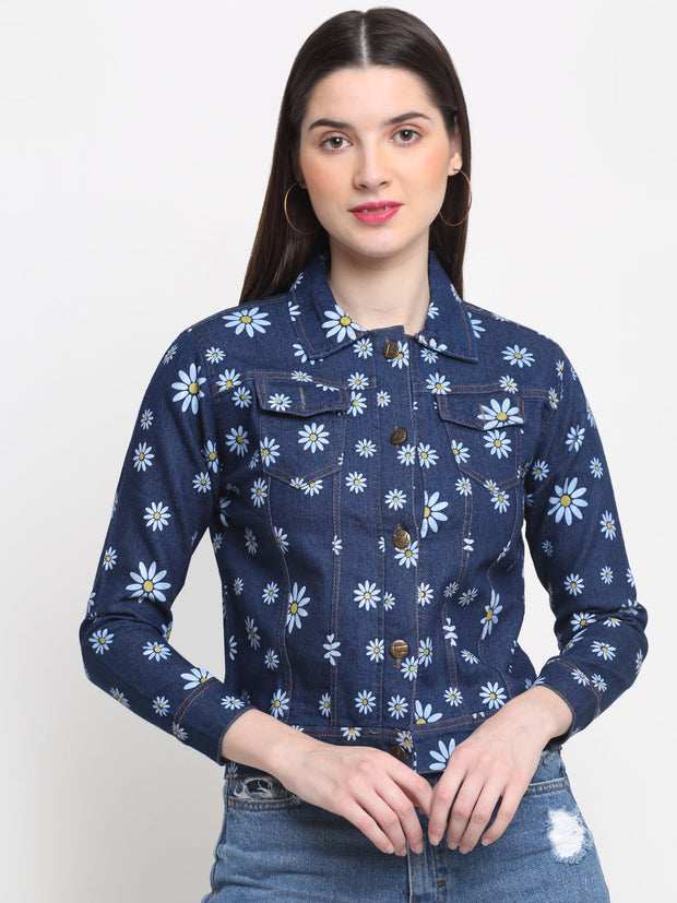 Floral Printed Denim Jacket For Women-2739B-2739B