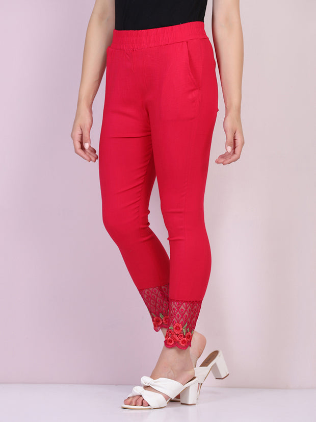 Cotton Stretch Legging With Lace Detail Color White For Women