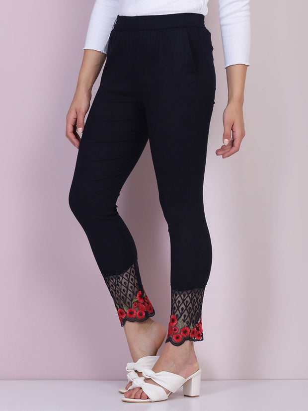 Buy BuyNewTrend Women White Cotton Stretch Lace Legging Online at