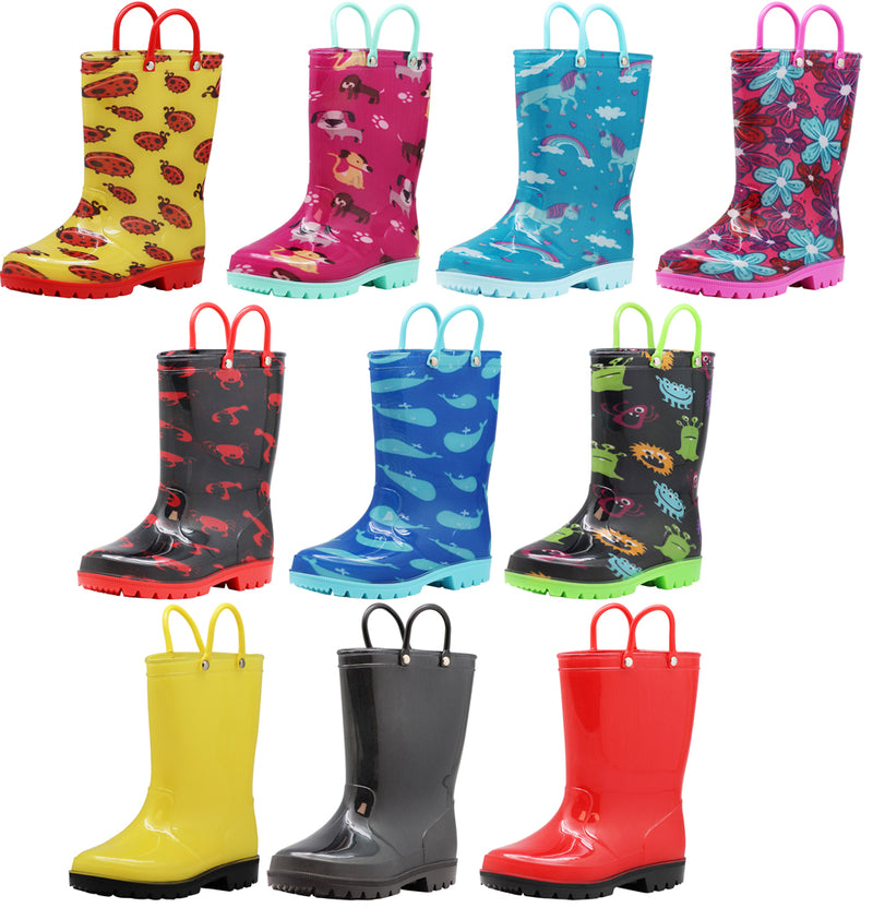 Norty Little and Big Kids Boys Girls Waterproof Rubber Rain Boots for ...