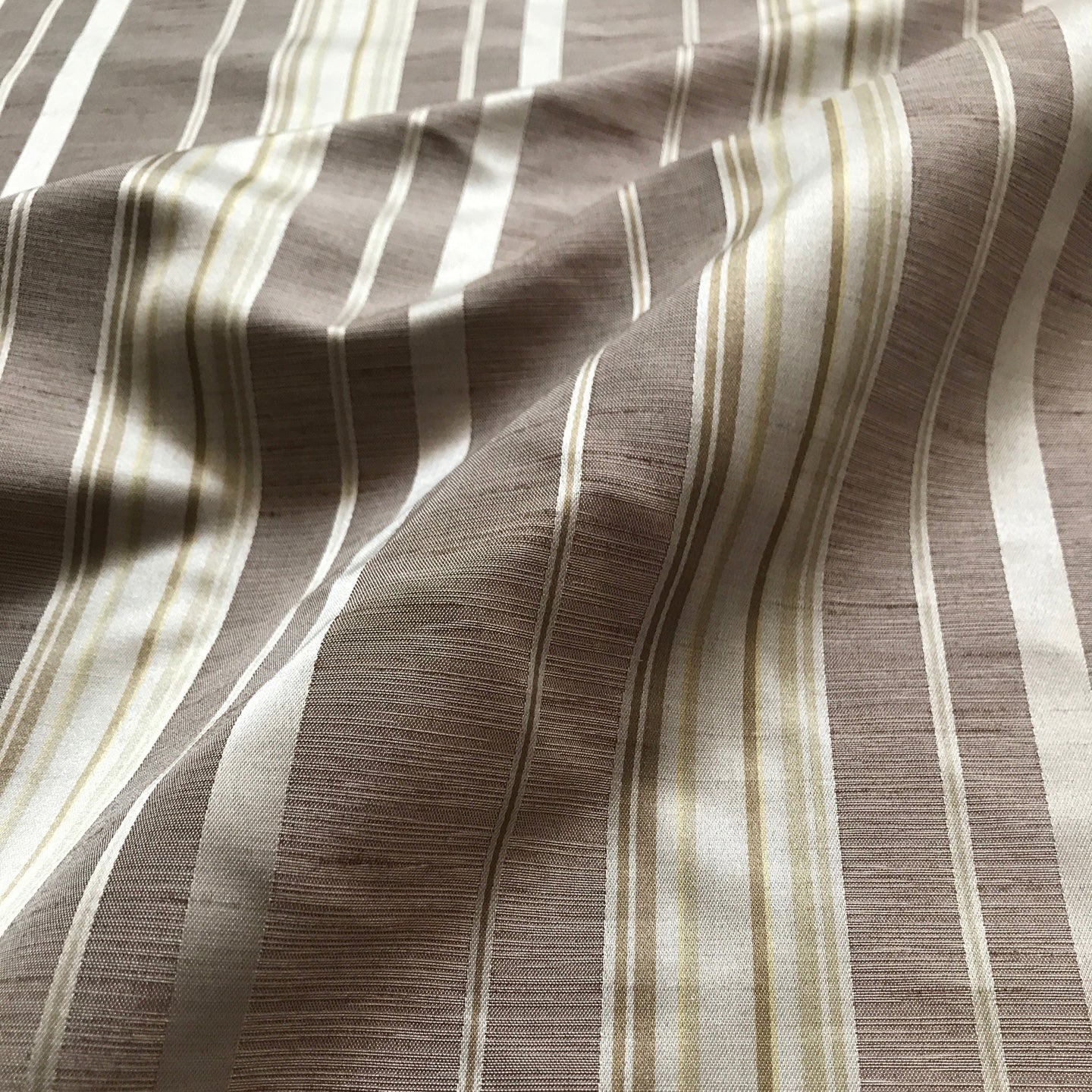 Taupe Contemporary Stripe Linen Upholstery Fabric 54