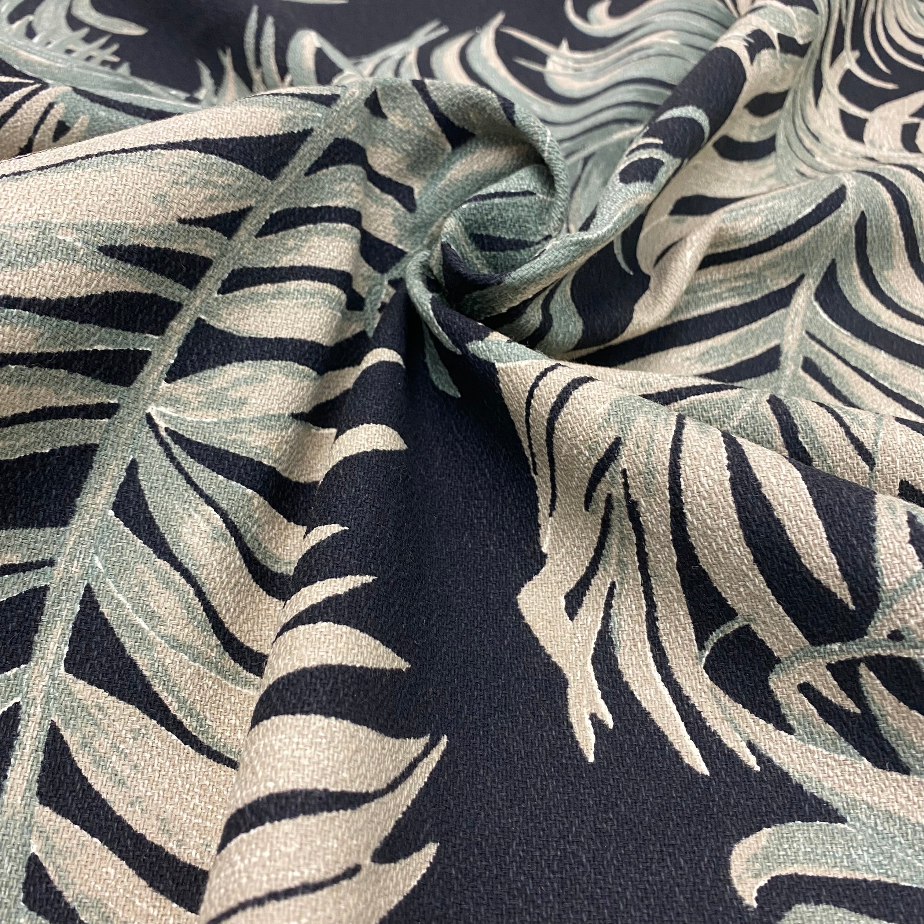 Black Palm Leaf Cotton Upholstery Fabric 54