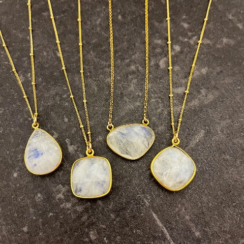 Rainbow Moonstone with Gold Chain