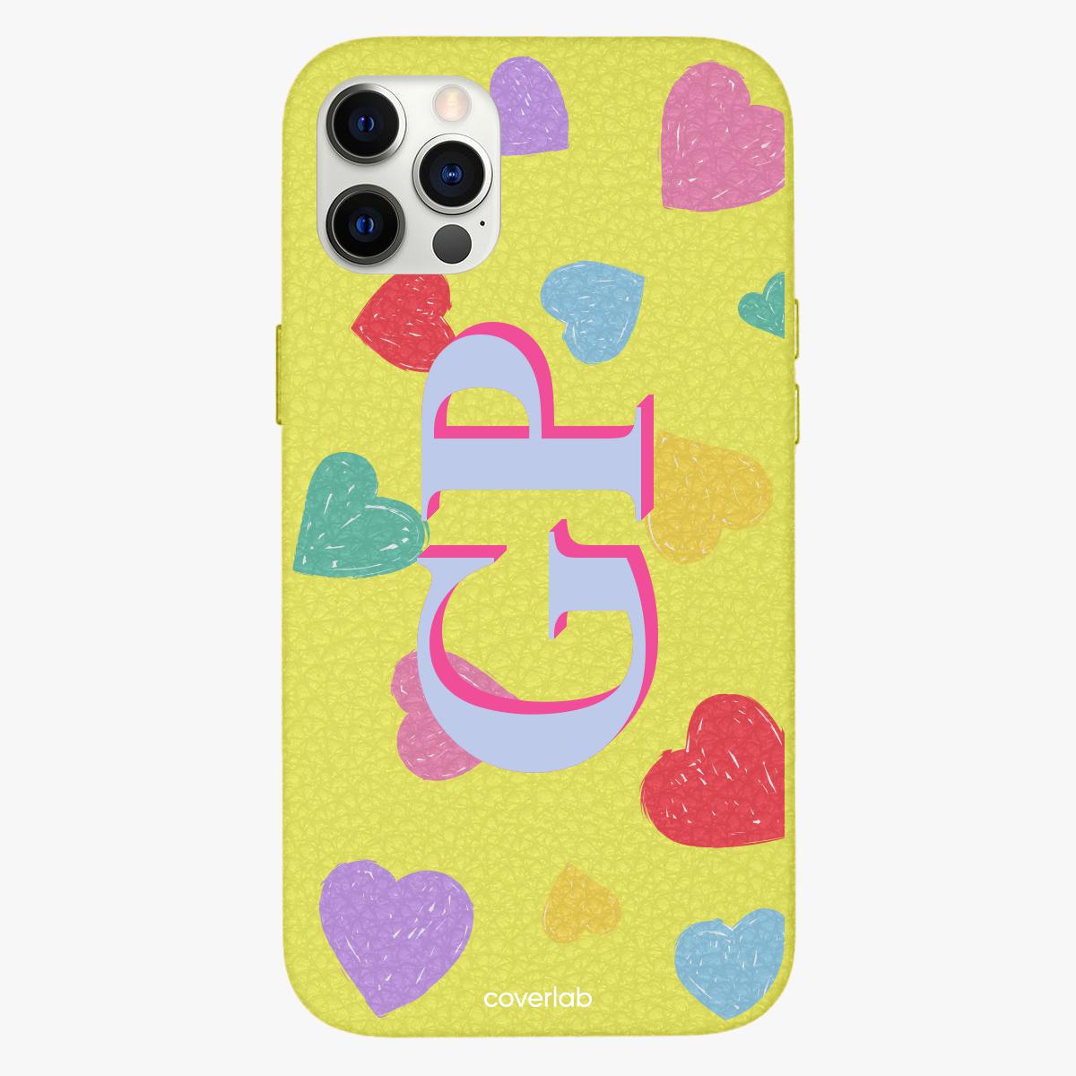 Alphabet Charms Personalised Hand Hug Leather iPhone Case