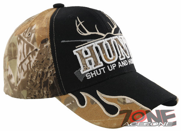 HUNT SHUT UP AND HUNT! DEER OUTDOOR HUNTING BALL CAP HAT BLACK SAND FO ...