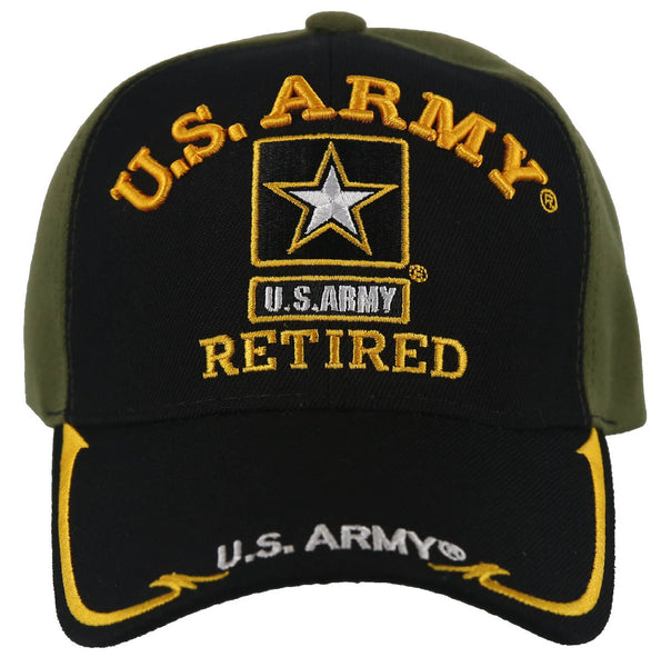 NEW! US ARMY RETIRED STAR SIDE LINE BALL CAP HAT OLIVE BLACK – AceZone.com
