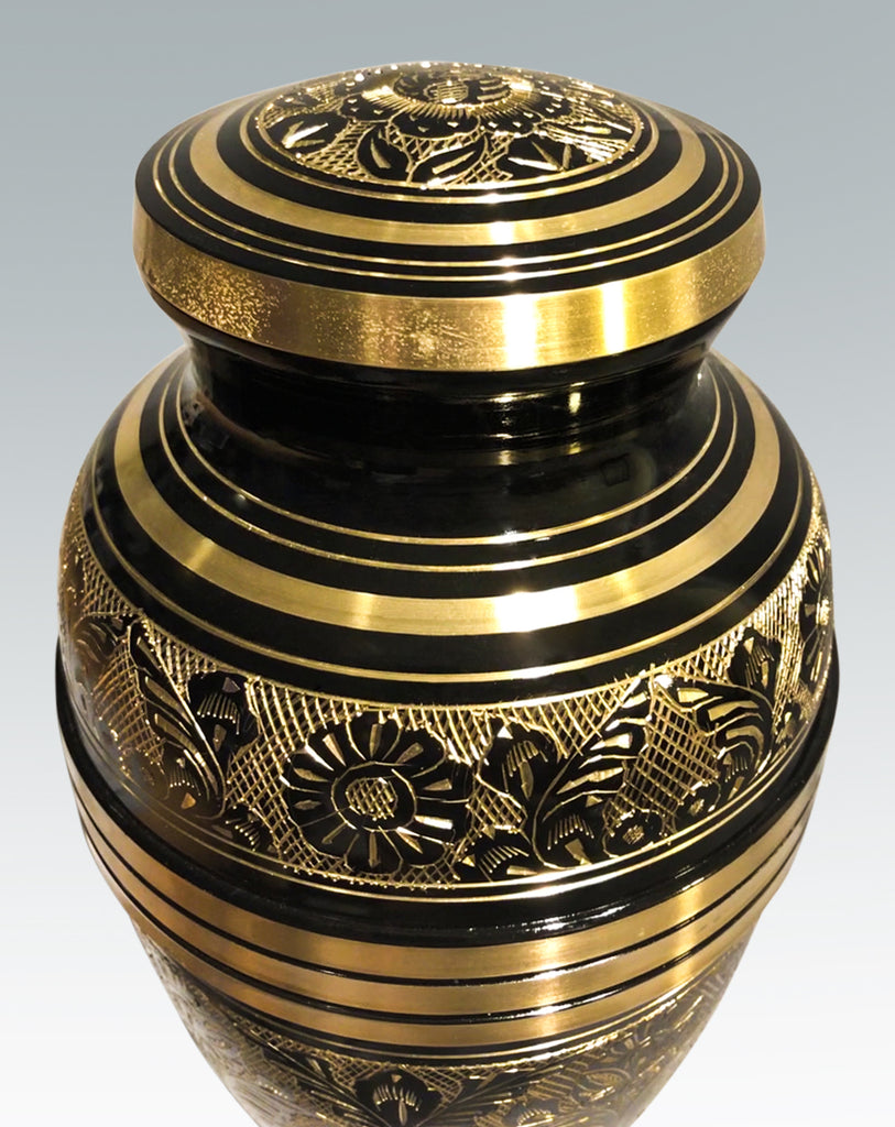 Ornate Bronze Banded Black Cremation Urn Safe Passage Urns 7774